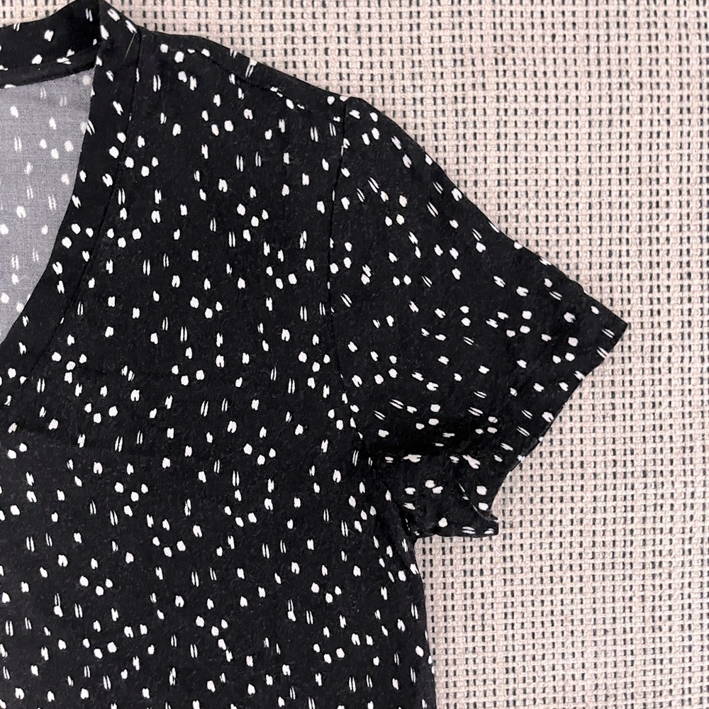 Cloth & Stone Tunic Dress XS Black‎ White Dot 100% Rayon Short Sleeve - Picture 4 of 7